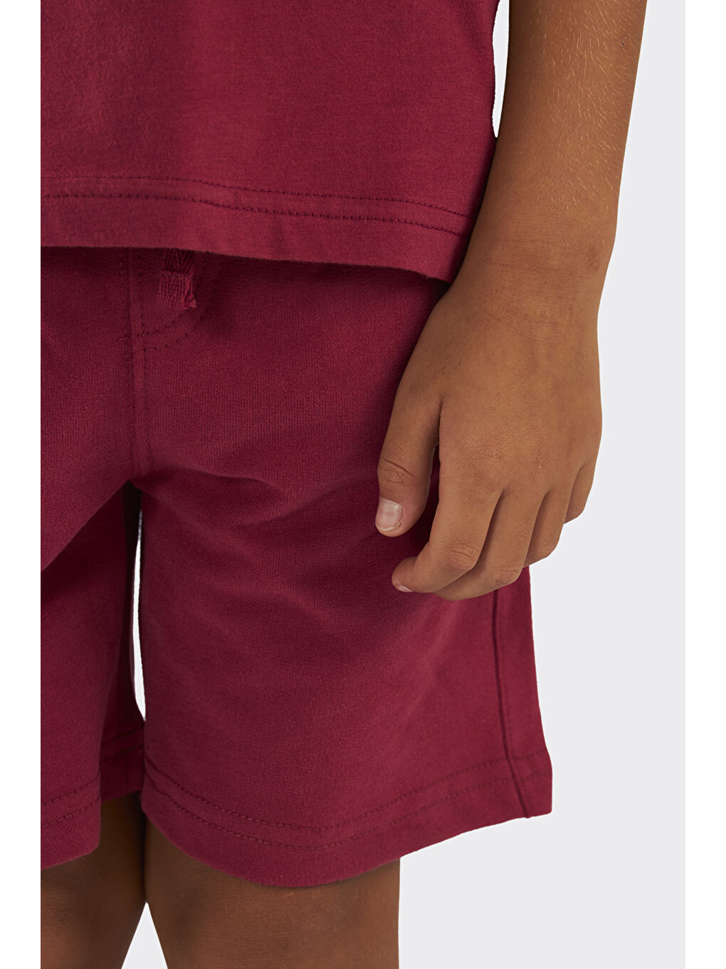 Bordo Erkek Çocuk Beli Lastikli Örme Şort-1