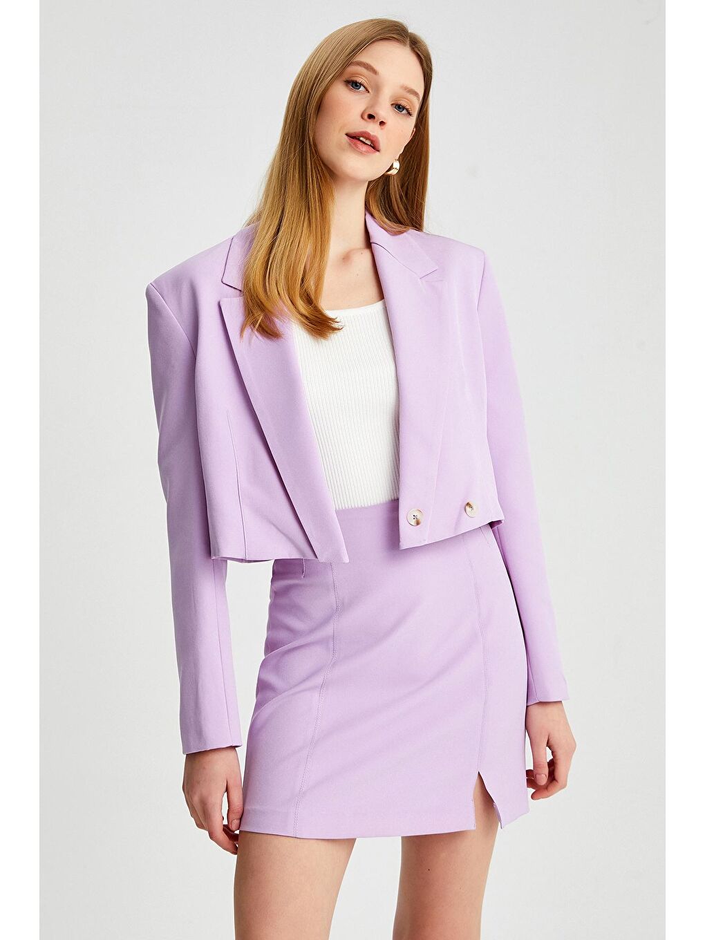 Lila Kadın Kısa Önden Yırtmaçlı Etek-3