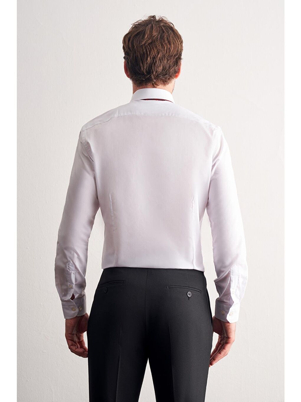 Beyaz Yarım İtalyan Yaka Uzun Kol Easy To Iron Slim Fit Pamuklu Gömlek 1004255301-7