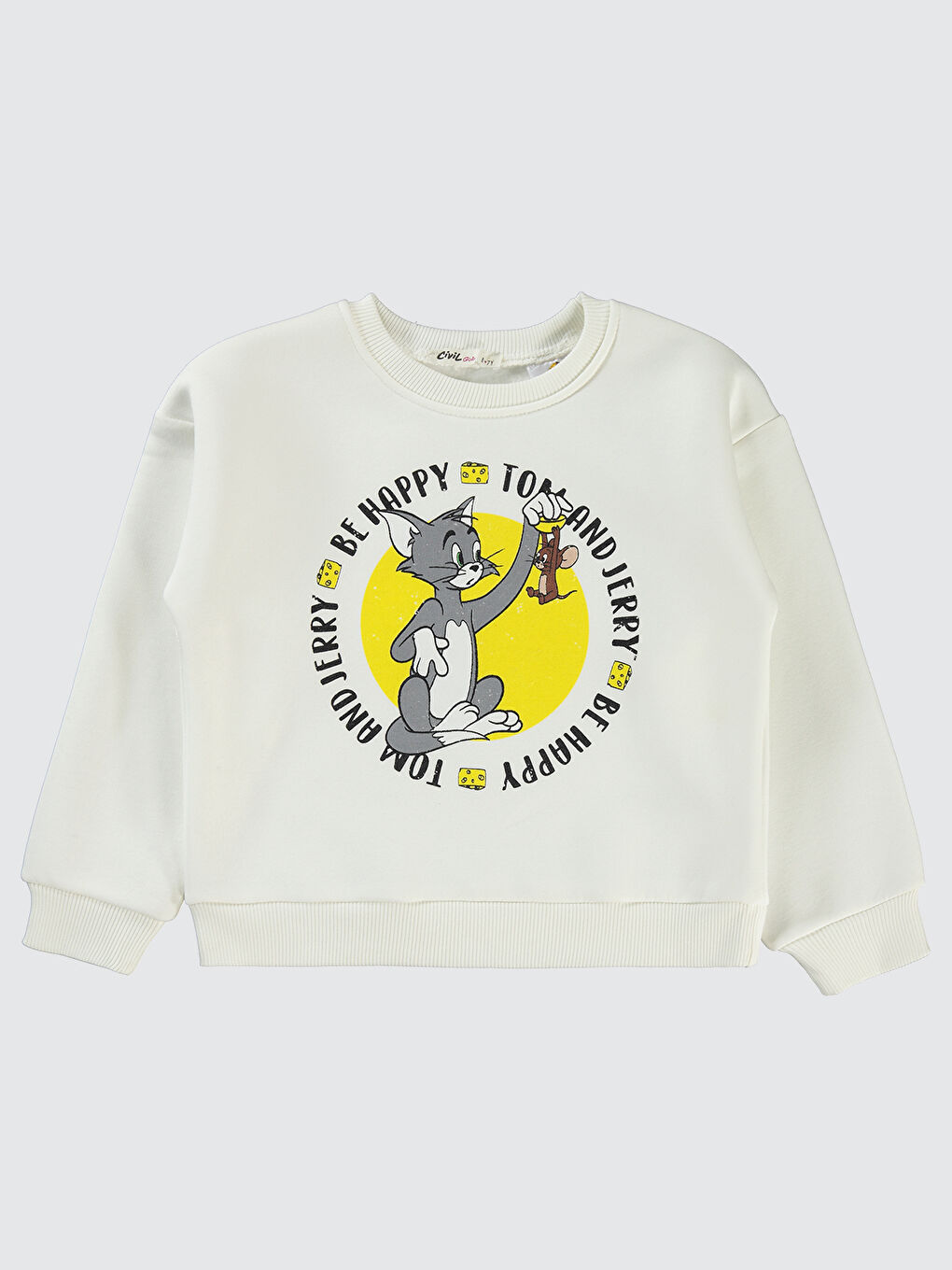 Civil Tom and Jerry Kız Çocuk Sweatshirt 6-9 Yaş Ekru