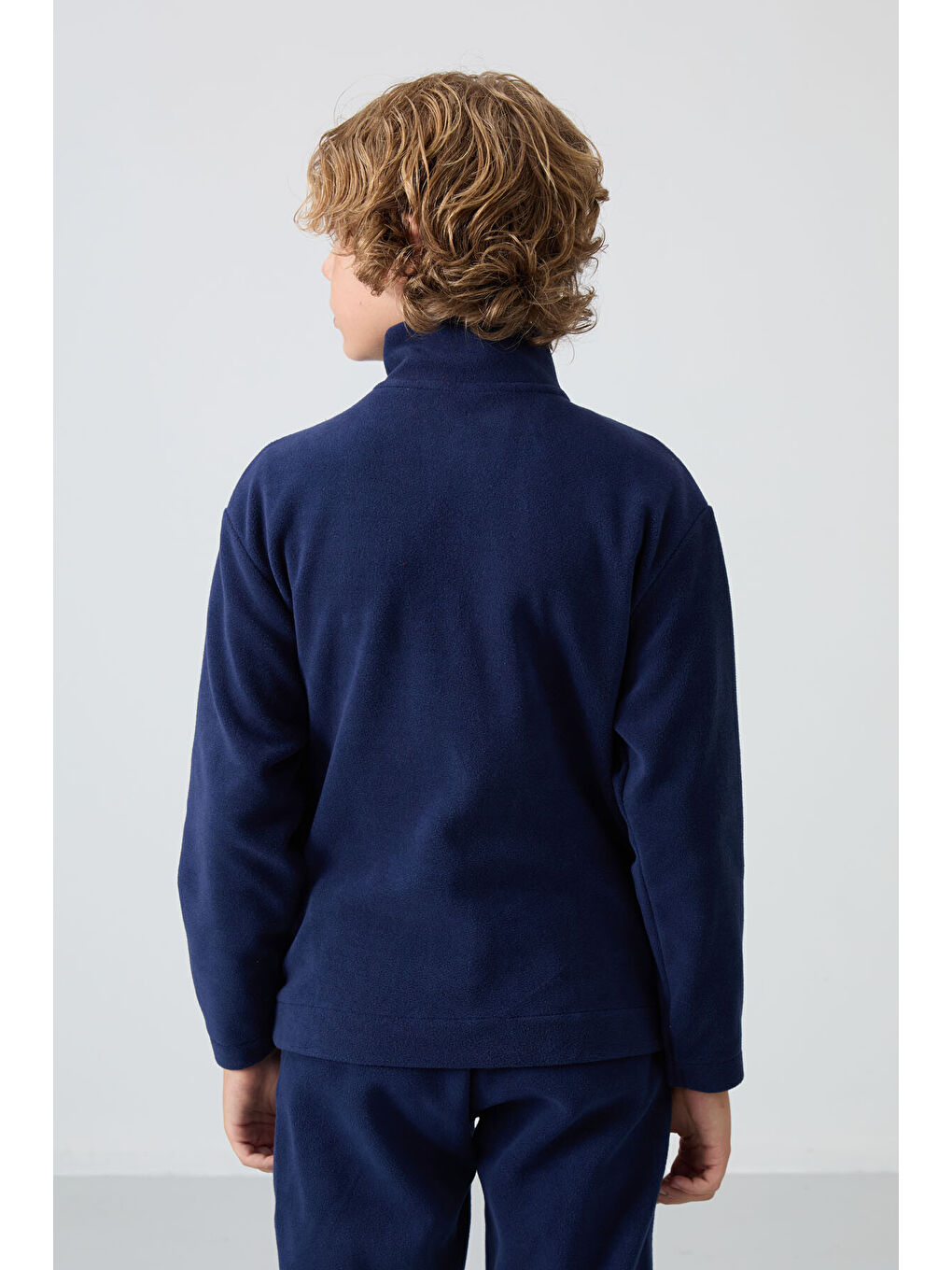 Lacivert Kalın Yumuşak Dokulu Standart Fit Nakışlı Polar Erkek Çocuk Sweatshirt - 11223-4