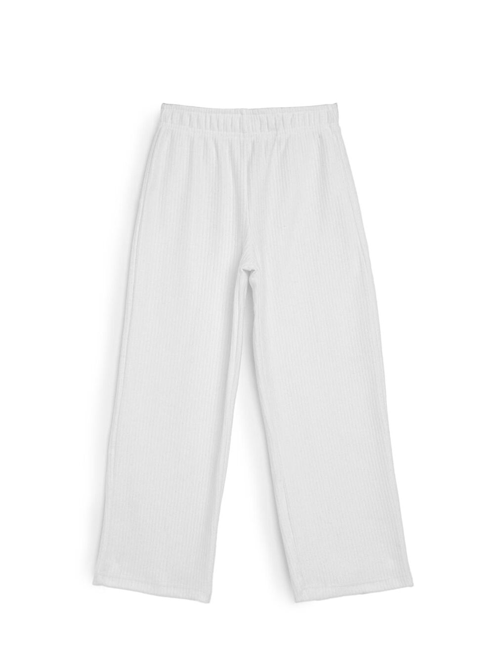 Beli Lastikli Ekru Kız Çocuk Eşofman Altı - Rahat Geniş Paça Kalın Kumaş 7-8-9-10-11-12-13-14 Yaş.-6