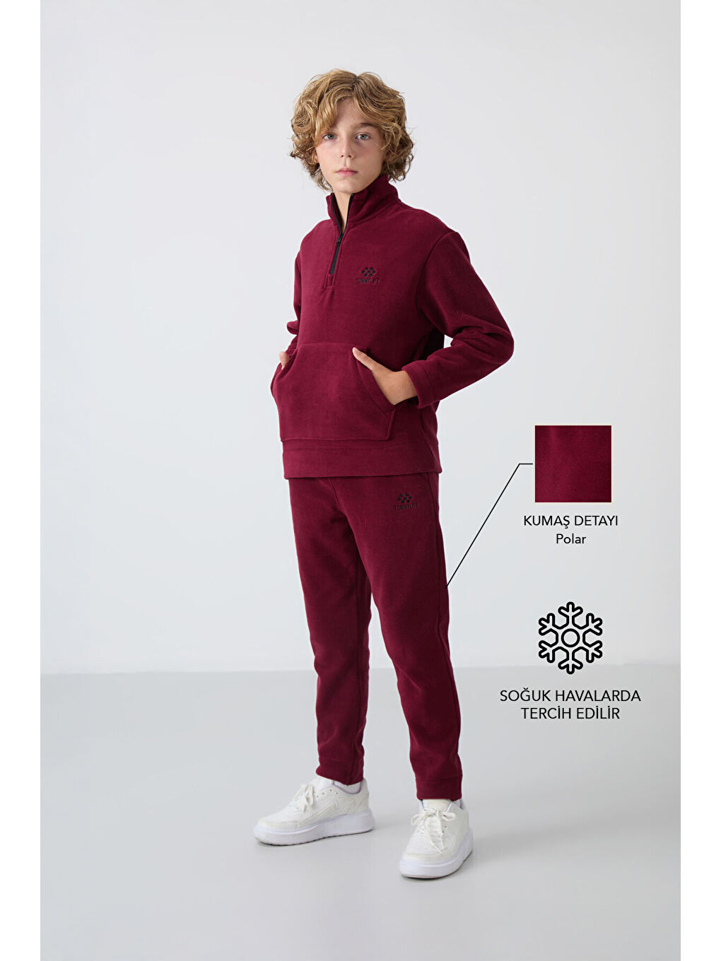Mor Erguvan Kalın Yumuşak Dokulu Standart Fit Nakışlı Polar Erkek Çocuk Eşofman Takım - 11218