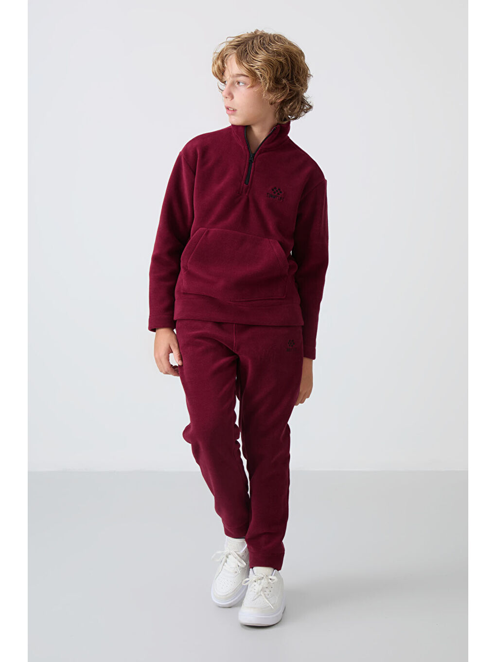 Mor Erguvan Kalın Yumuşak Dokulu Standart Fit Nakışlı Polar Erkek Çocuk Eşofman Takım - 11218-2