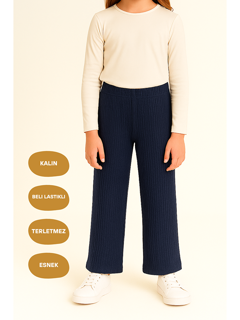 Beli Lastikli İndigo Kız Çocuk Eşofman Altı - Rahat Geniş Paça Kalın Kumaş 7-8-9-10-11-12-13-14 Yaş