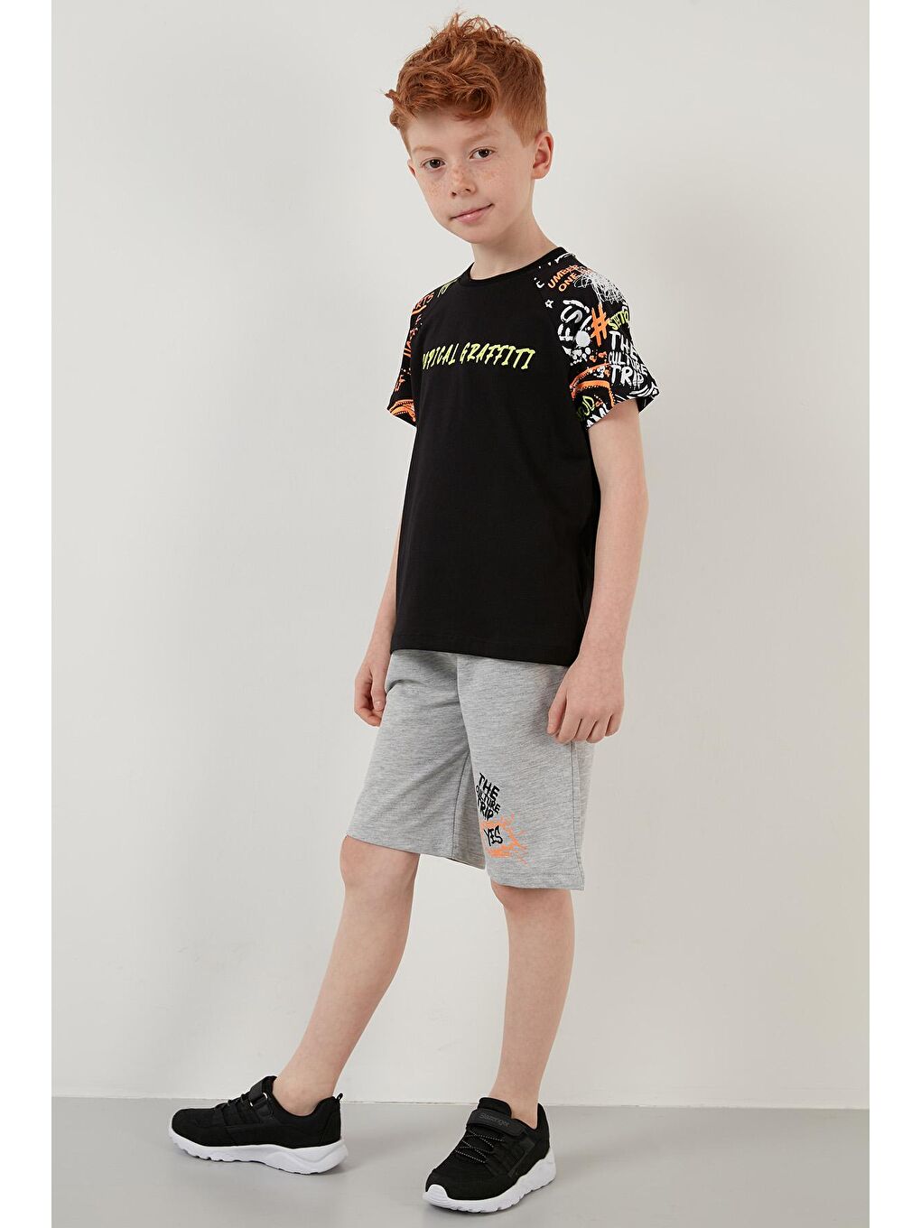 Siyah % 100 Pamuk Baskılı Cepli Şortlu 2'li Takım 6189359-3