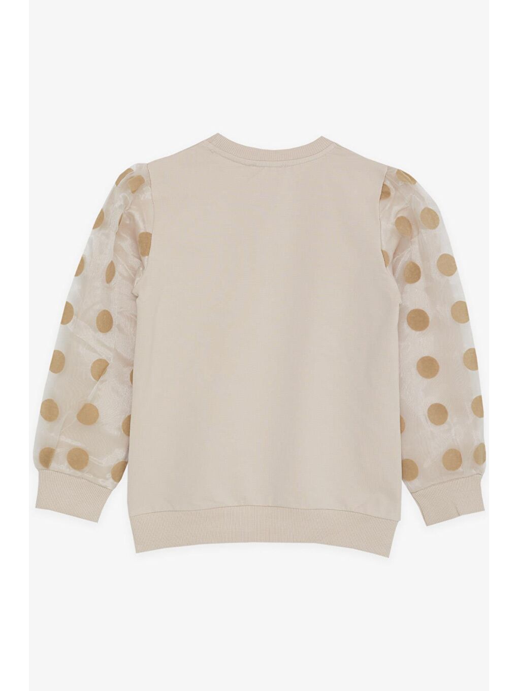 Kız Çocuk Sweatshirt Kolları Tüllü Simli Yazı Baskılı Puanlı Bej (6 Yaş)-1