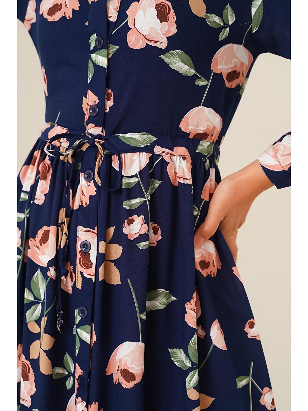 2144 Hakim Yaka Tesettür Elbise - D.Lacivert-4