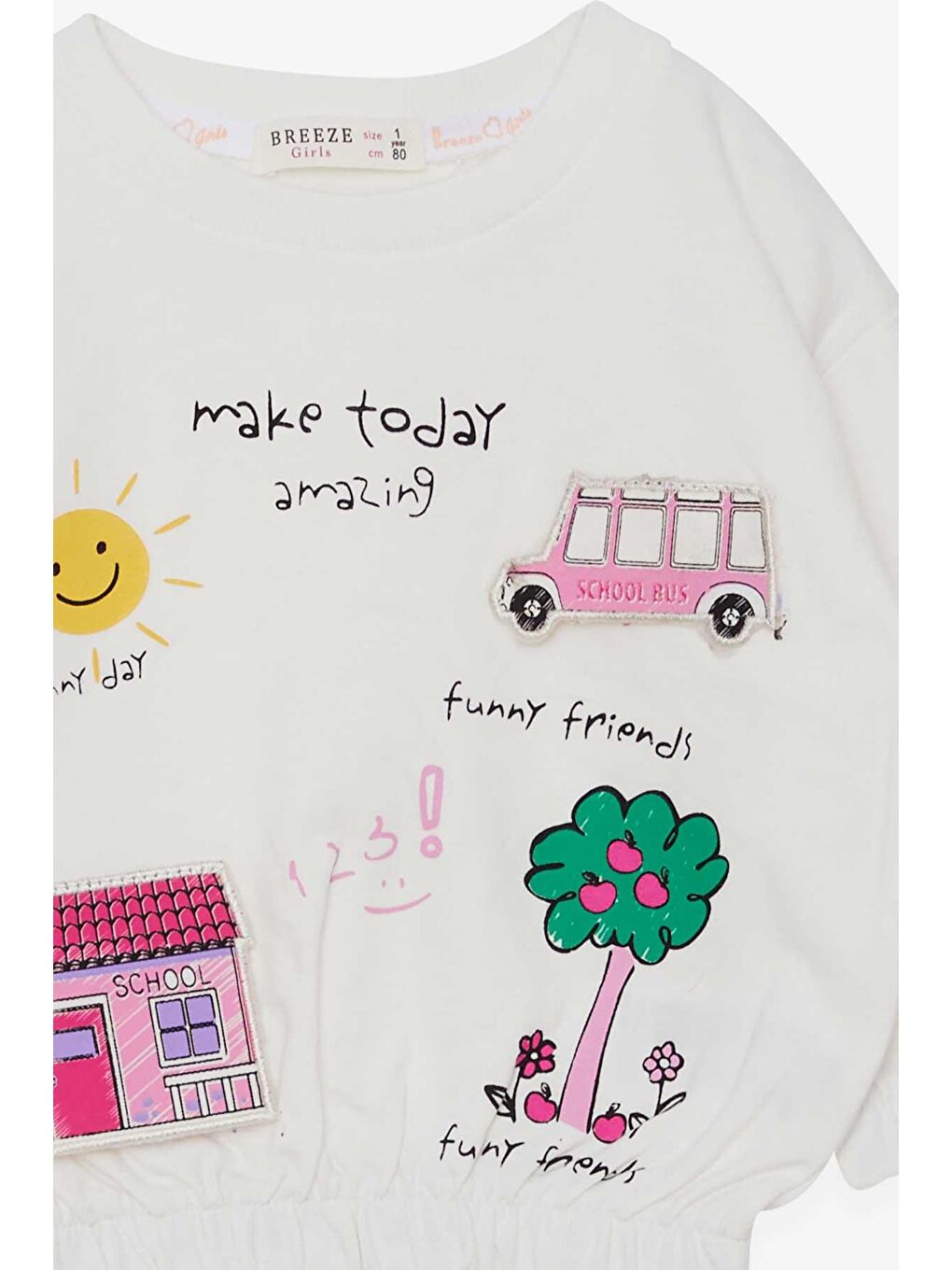 Kız Çocuk Sweatshirt Okul Temalı Ekru (1-3 Yaş)-2