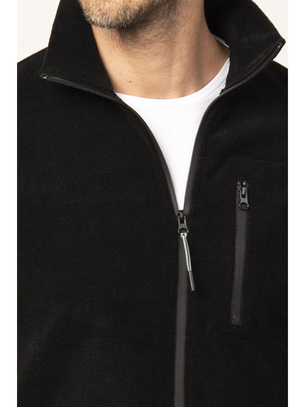 Siyah Slim Fit Tam  3 Cepli Fletolu Erkek Fermuarlı Sweatshirt Hırka Polar-2
