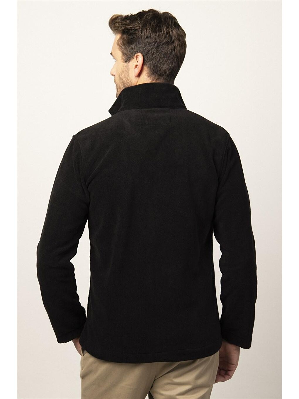 Siyah Slim Fit Tam  3 Cepli Fletolu Erkek Fermuarlı Sweatshirt Hırka Polar-3