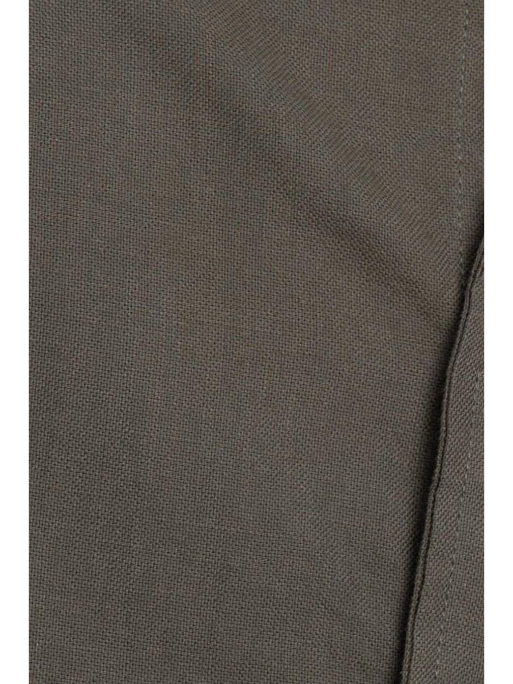 Slim Fit Dar Kalıp Uzun Kol Hakim Yaka Pamuklu Keten Efekt Haki Gömlek-4