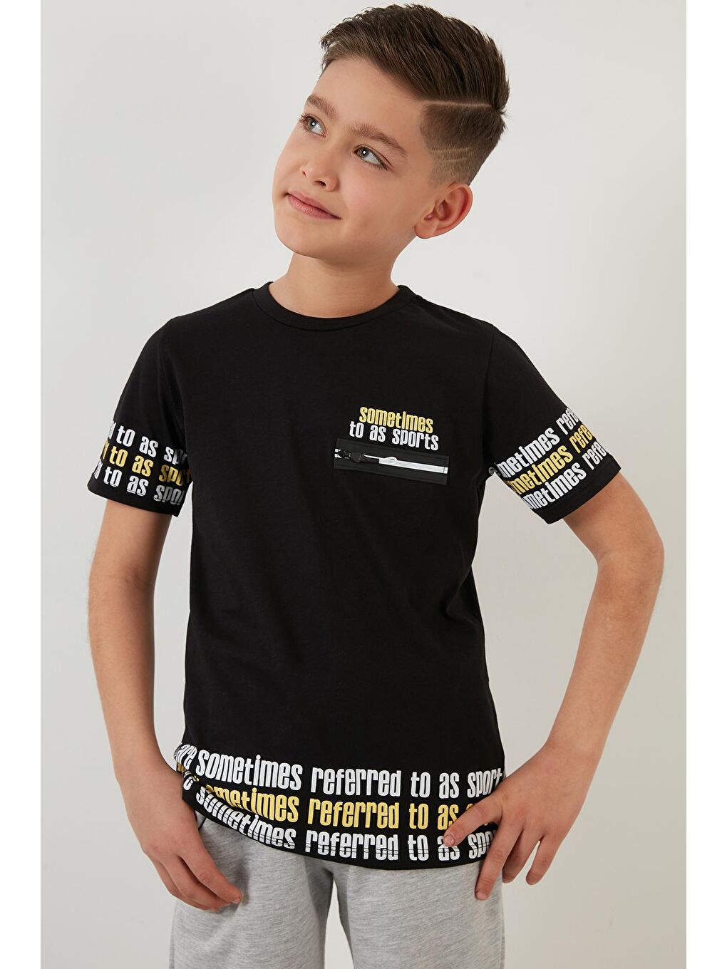 Siyah Yazı Baskılı Elastik Bel Bantlı % 100 Pamuk 2'li Alt-Üst Takım 6189613-2