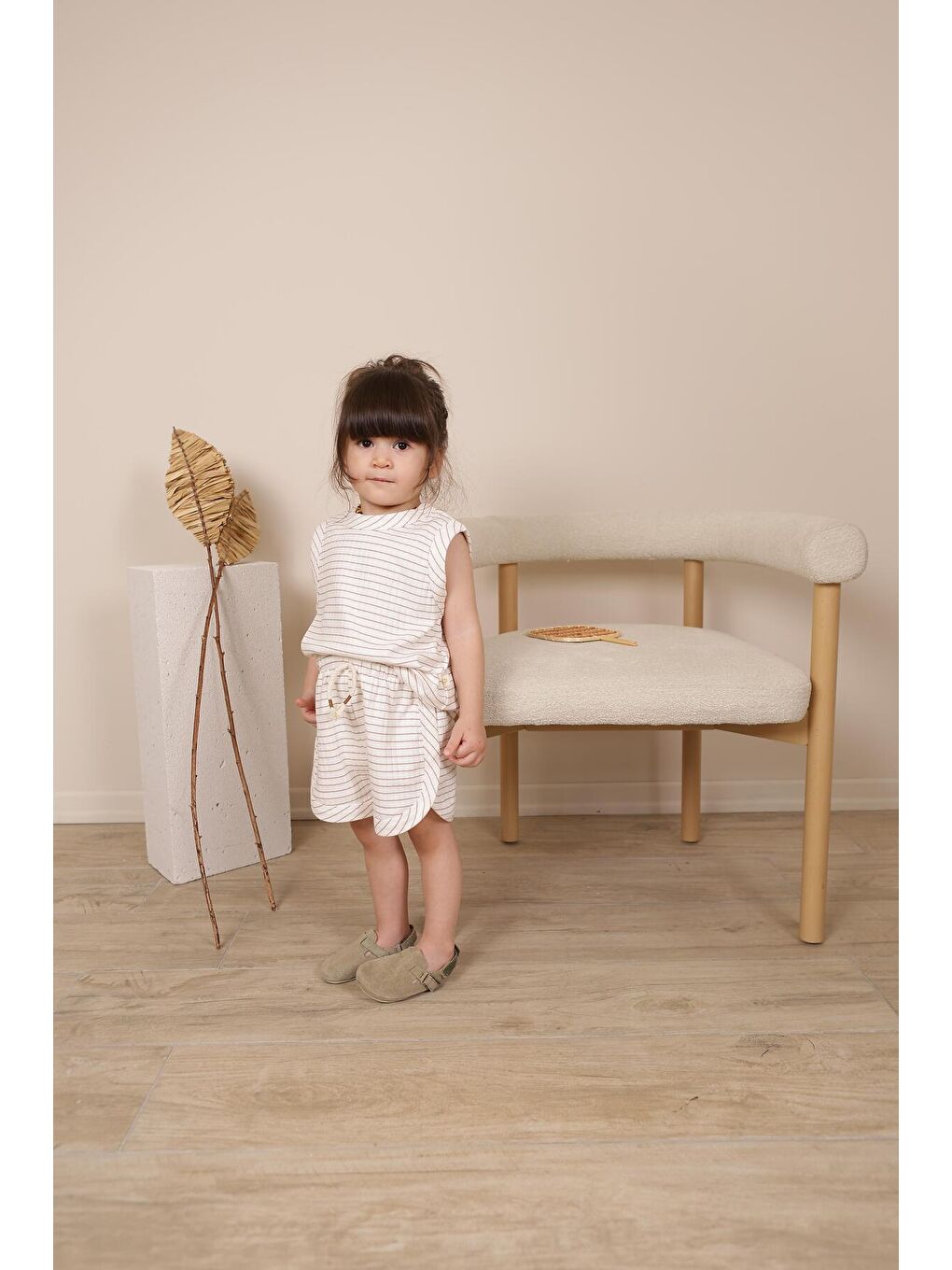 Ekru Kahverengi Çizgili Atlet Şort Takım-4