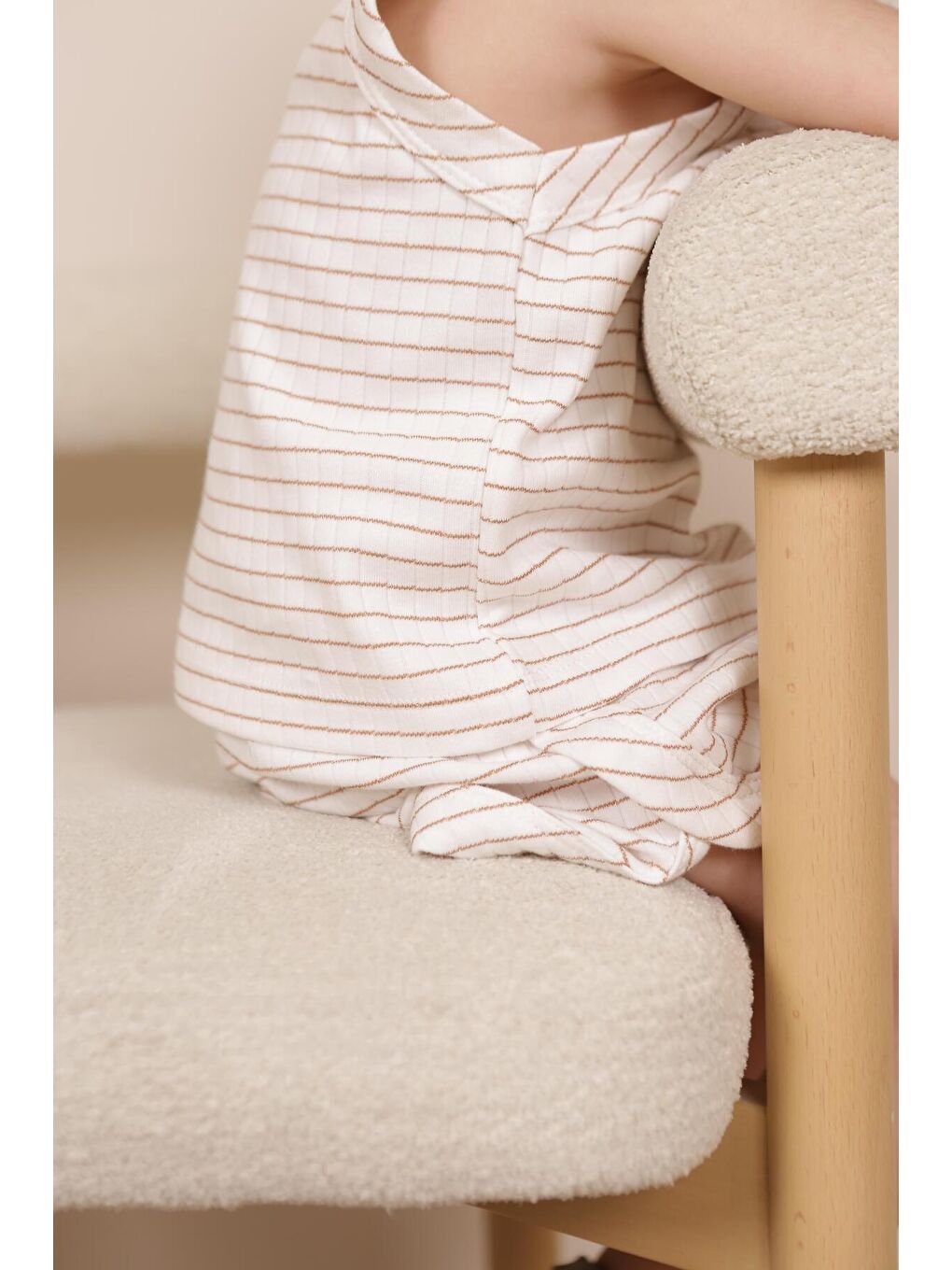 Ekru Kahverengi Çizgili Atlet Şort Takım-5