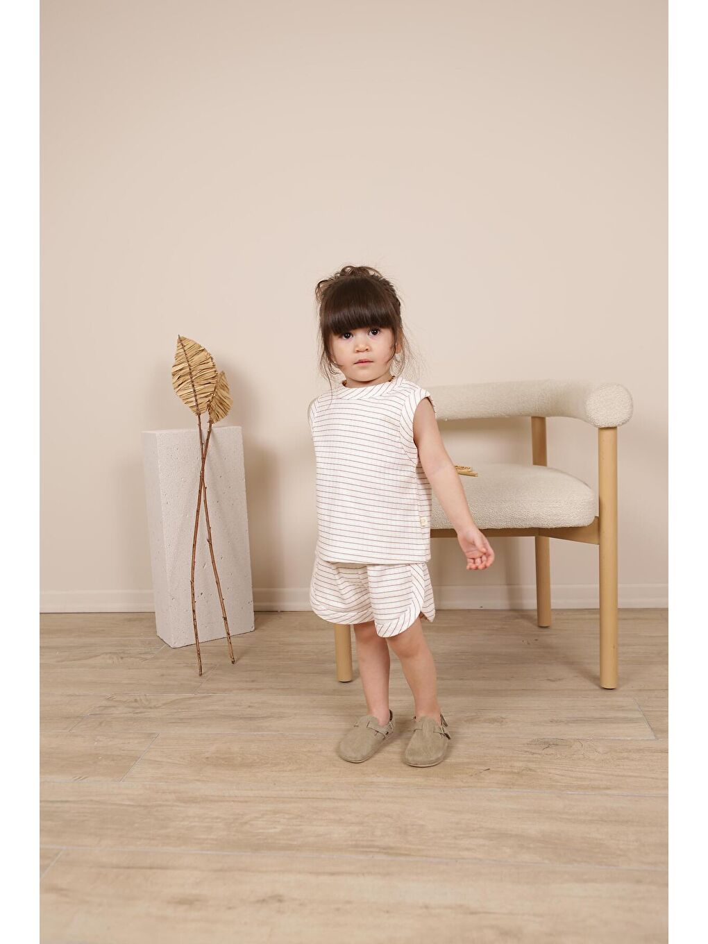 Ekru Kahverengi Çizgili Atlet Şort Takım-7