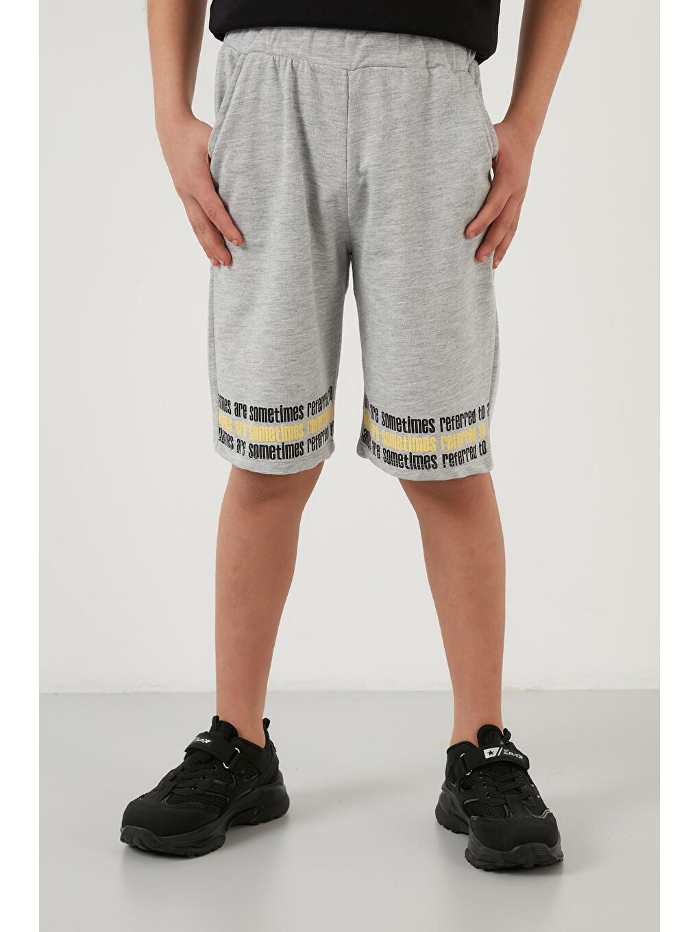 Siyah Yazı Baskılı Elastik Bel Bantlı % 100 Pamuk 2'li Alt-Üst Takım 6189613-3