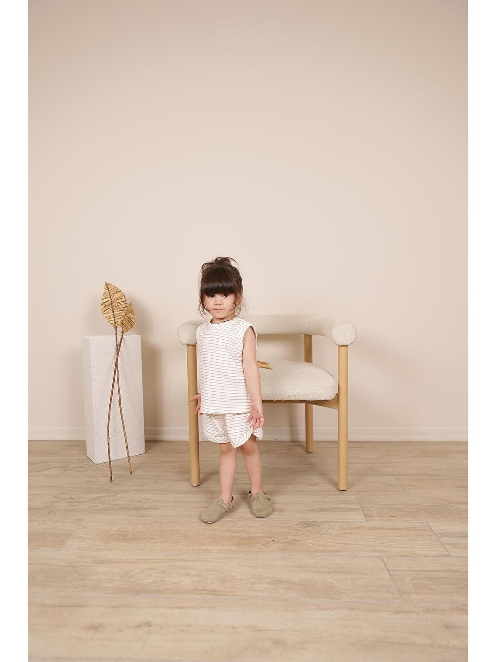 Ekru Kahverengi Çizgili Atlet Şort Takım-9