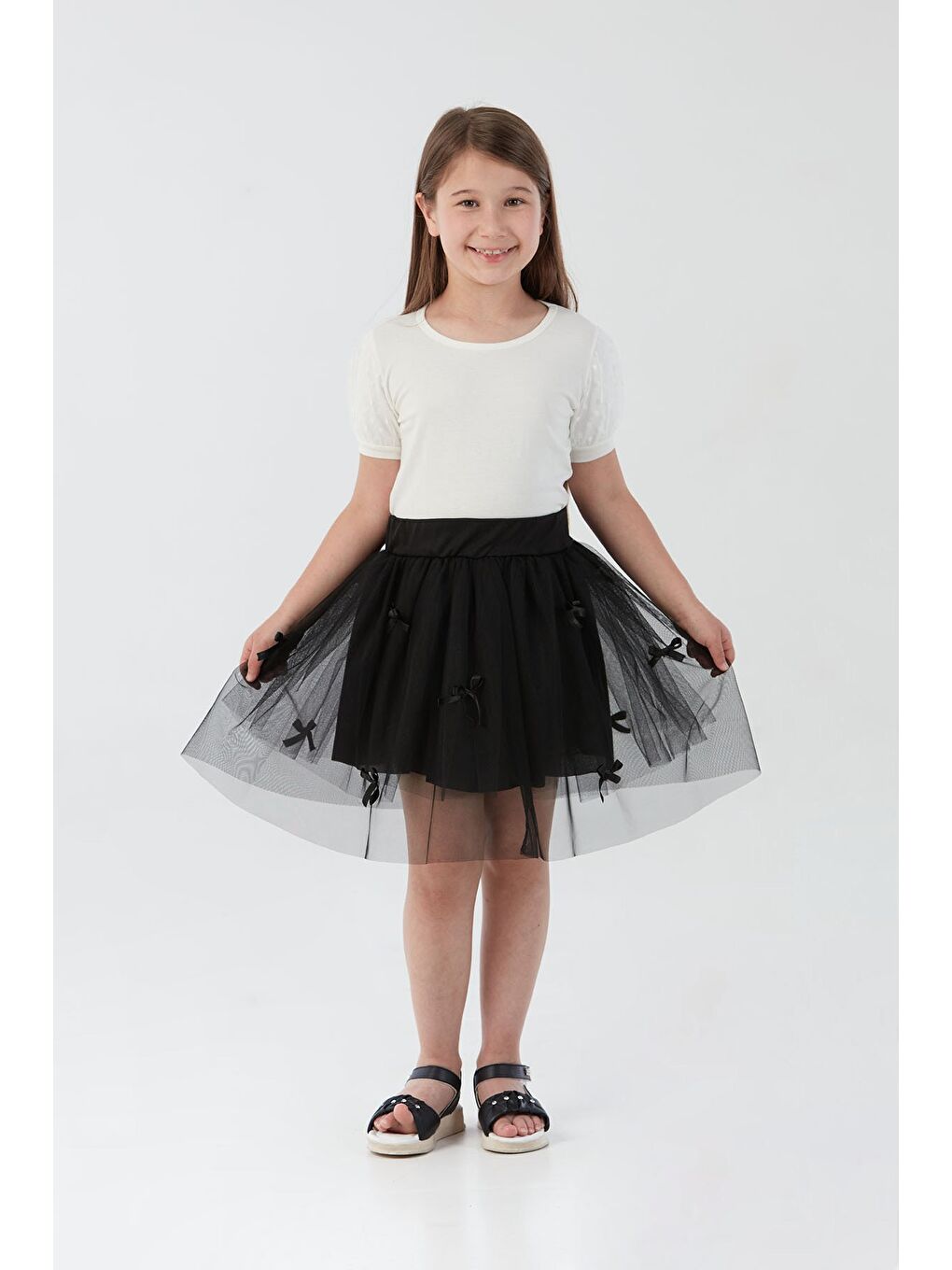 Siyah Beli Lastikli Fiyonklu 23 Nisan Kız Çocuk Tütü Etek