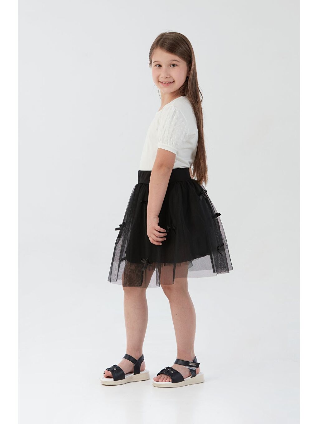 Siyah Beli Lastikli Fiyonklu 23 Nisan Kız Çocuk Tütü Etek-1