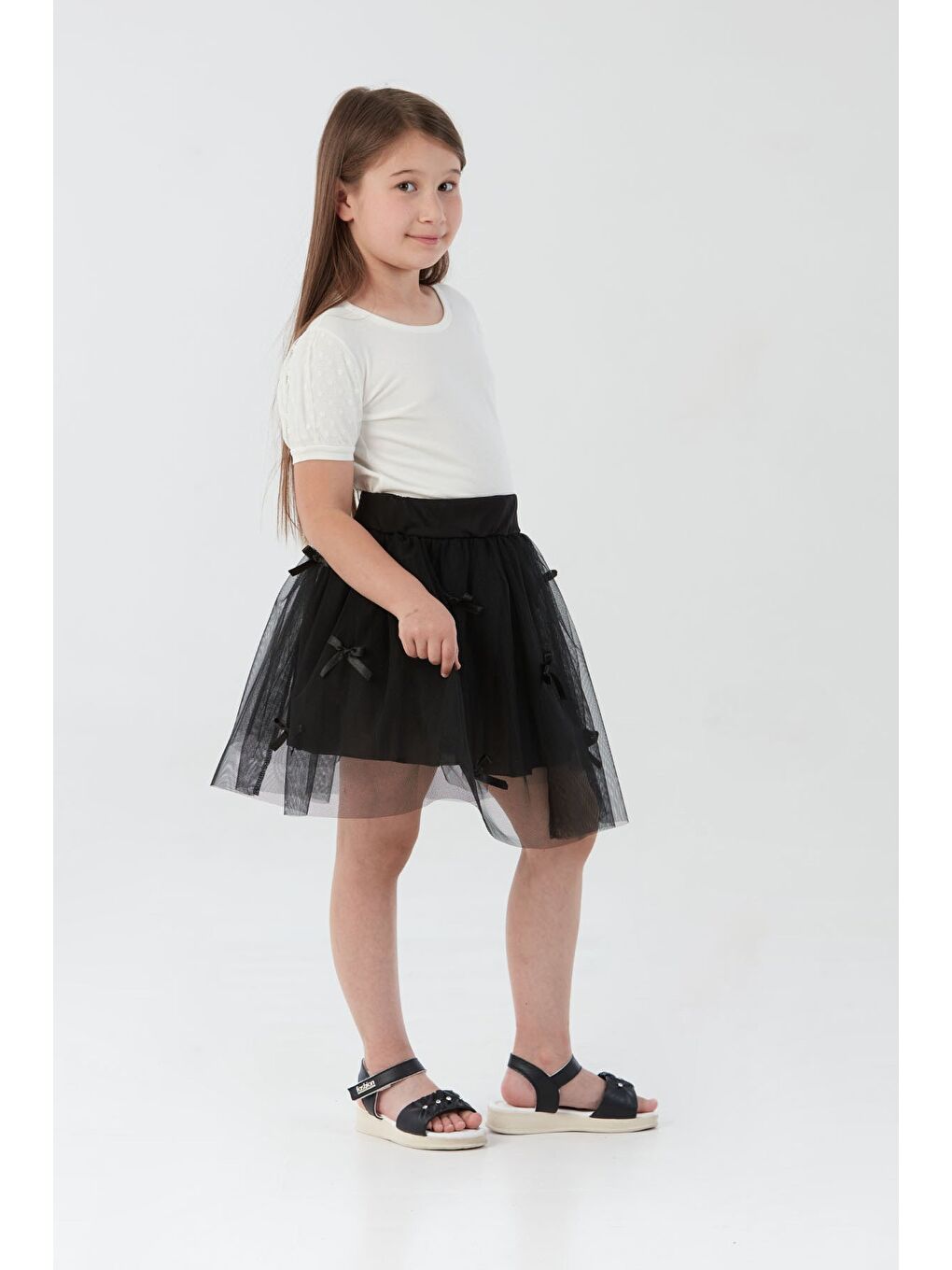 Siyah Beli Lastikli Fiyonklu 23 Nisan Kız Çocuk Tütü Etek-2