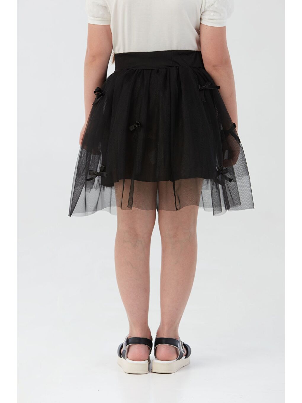 Siyah Beli Lastikli Fiyonklu 23 Nisan Kız Çocuk Tütü Etek-3
