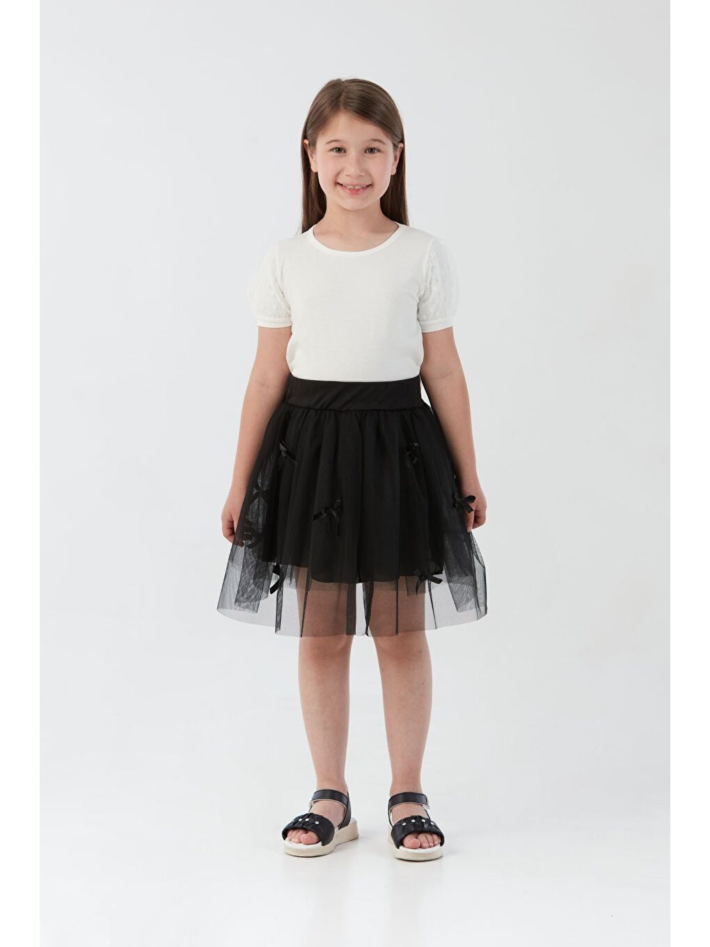 Siyah Beli Lastikli Fiyonklu 23 Nisan Kız Çocuk Tütü Etek-4