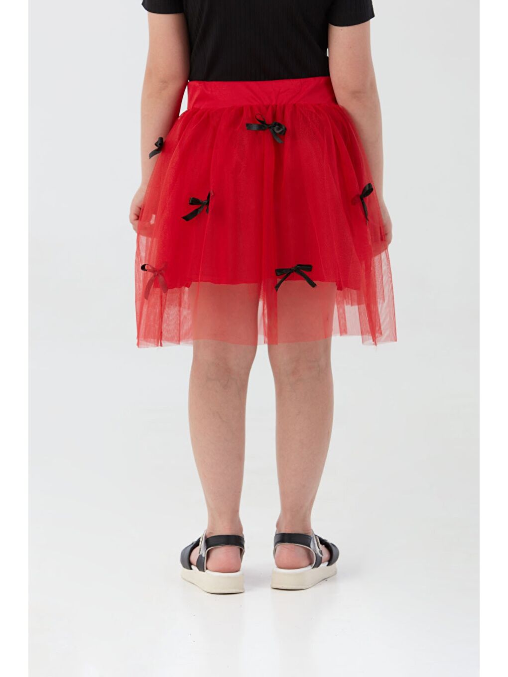 Kırmızı Beli Lastikli Fiyonklu 23 Nisan Kız Çocuk Tütü Etek-2