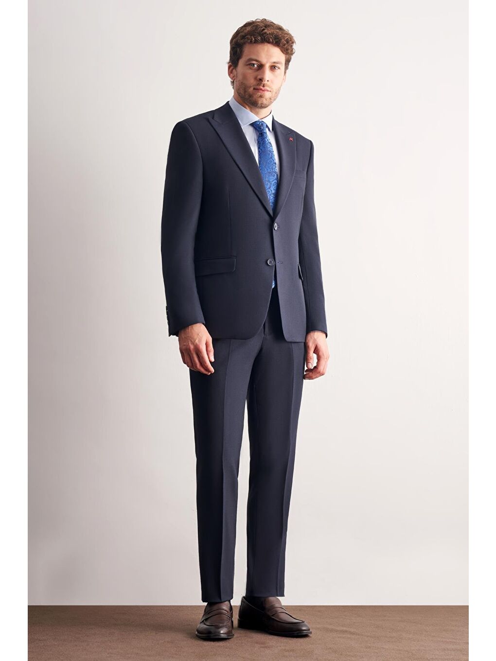 Lacivert Kırlangıç Yaka Tam Astar 6 Drop Slim Fit Takım Elbise 1001255162-1