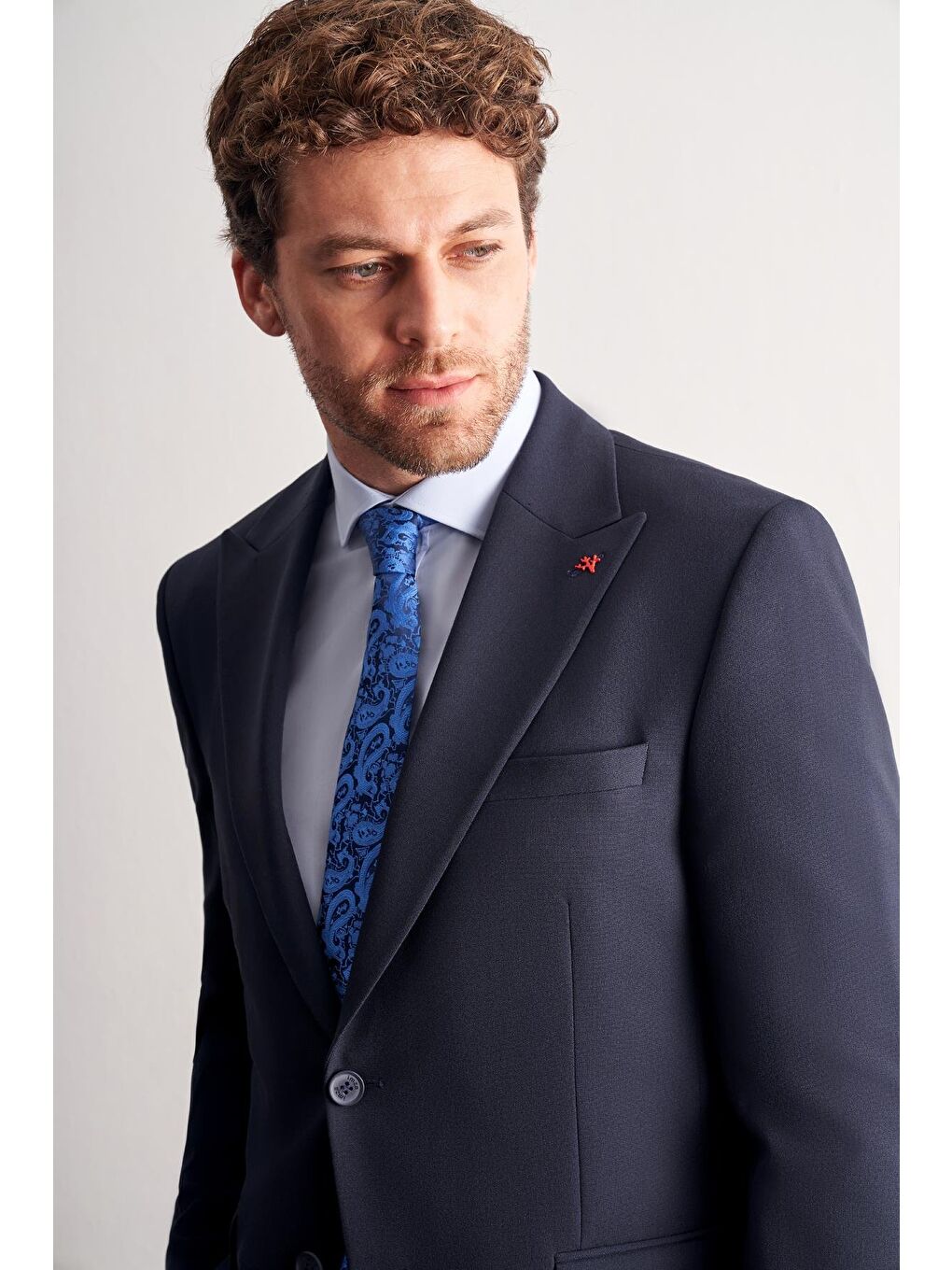 Lacivert Kırlangıç Yaka Tam Astar 6 Drop Slim Fit Takım Elbise 1001255162-3