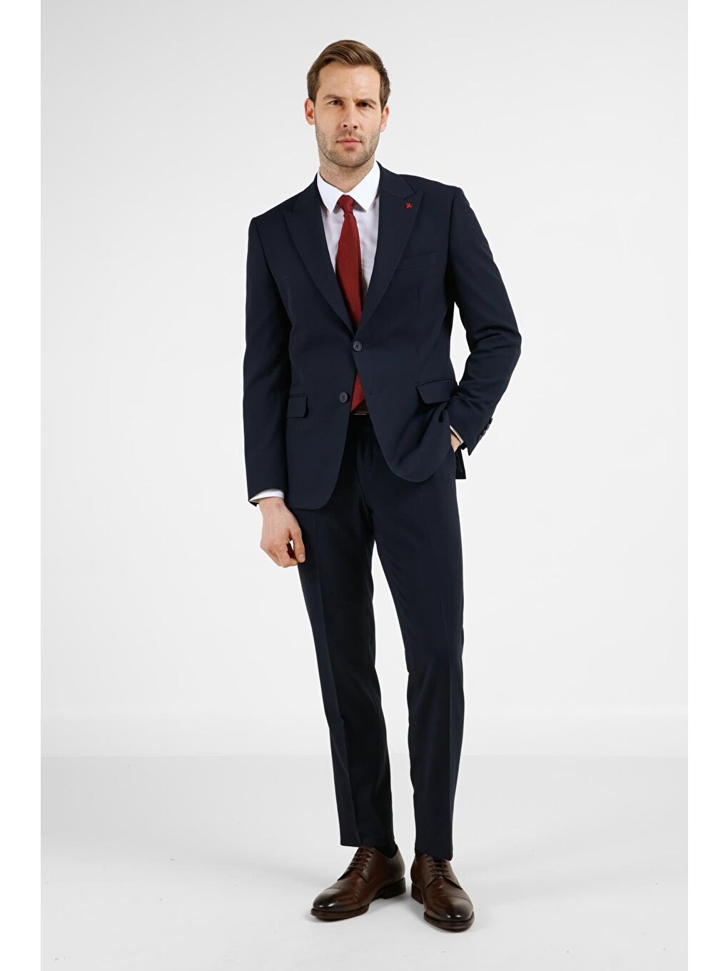 Lacivert Kırlangıç Yaka Tam Astar 6 Drop Slim Fit Takım Elbise 1001255162-6