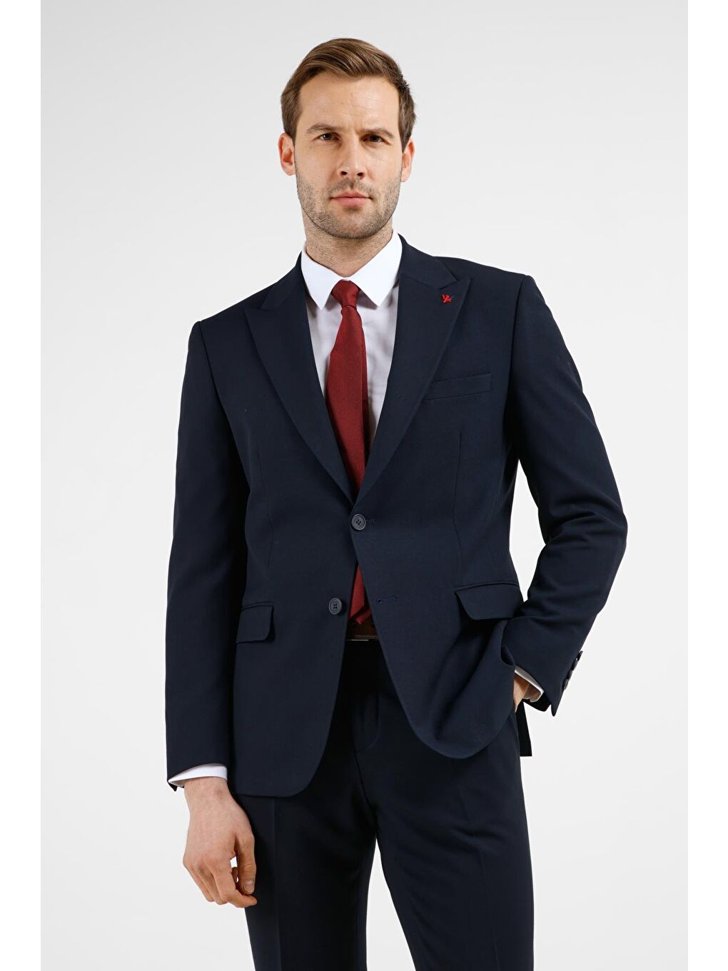 Lacivert Kırlangıç Yaka Tam Astar 6 Drop Slim Fit Takım Elbise 1001255162-7