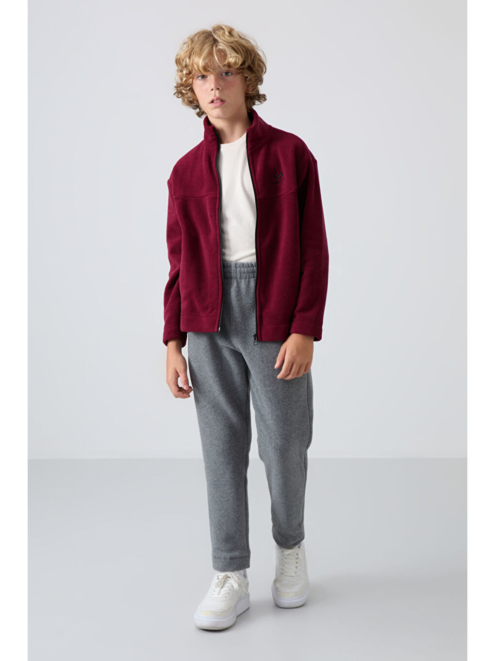 Mor Erguvan Kalın Yumuşak Dokulu Standart Fit Nakışlı Polar Erkek Çocuk Sweatshirt - 11223-1