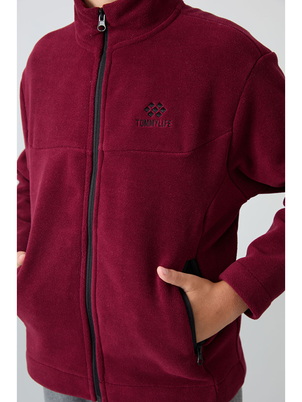 Mor Erguvan Kalın Yumuşak Dokulu Standart Fit Nakışlı Polar Erkek Çocuk Sweatshirt - 11223-2