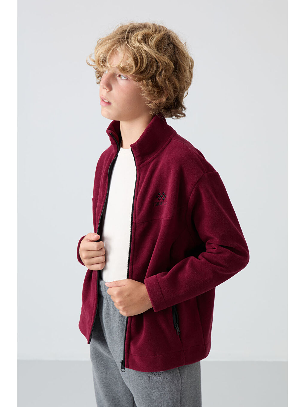 Mor Erguvan Kalın Yumuşak Dokulu Standart Fit Nakışlı Polar Erkek Çocuk Sweatshirt - 11223-3