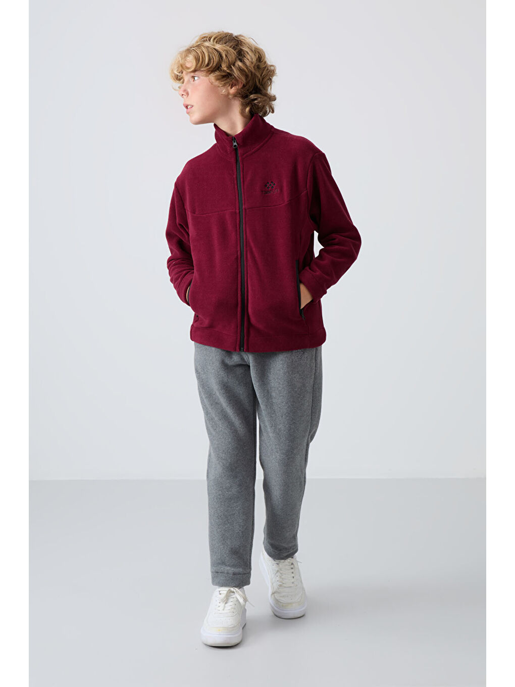 Mor Erguvan Kalın Yumuşak Dokulu Standart Fit Nakışlı Polar Erkek Çocuk Sweatshirt - 11223-4