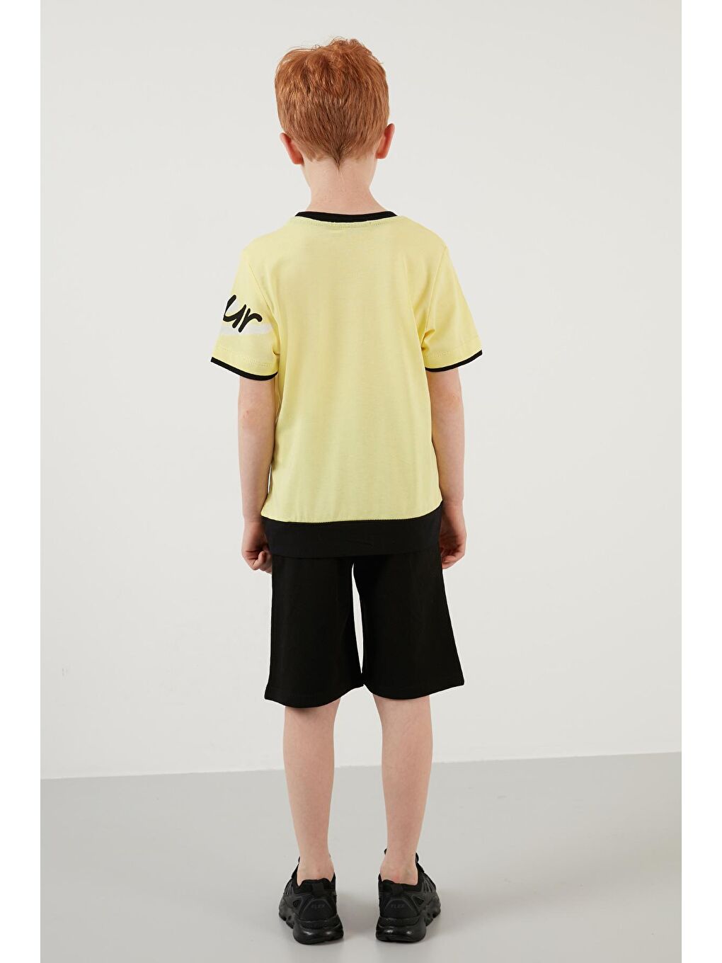 Sarı Baskılı % 100 Pamuk Bisiklet Yaka Şortlu 2'li Takım 6189700-4
