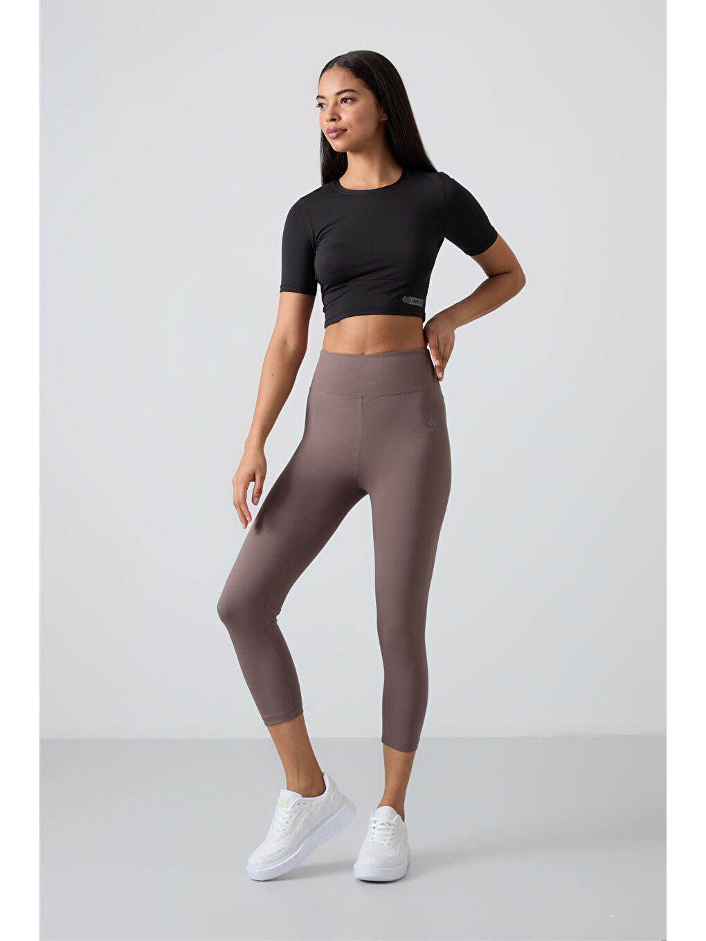 Kahverengi Yüksek Bel Slim Fit Dar Paça Kadın Kapri Tayt - 93097