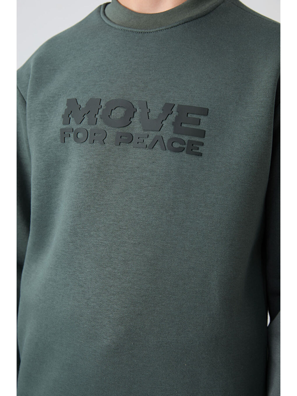 Haki Pamuklu Kalın İçi Tüylü Yumuşak Dokulu Standart Fit Baskılı Erkek Çocuk Sweatshirt - 11216-2