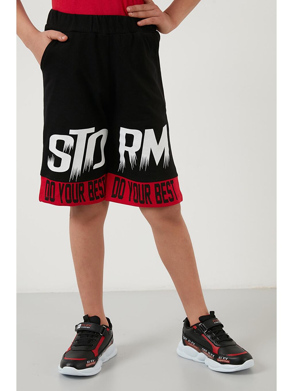 Kırmızı Baskılı Elastik Bel Bantlı % 100 Pamuk 2'li Alt-Üst Erkek Çocuk Takım 6189701-3