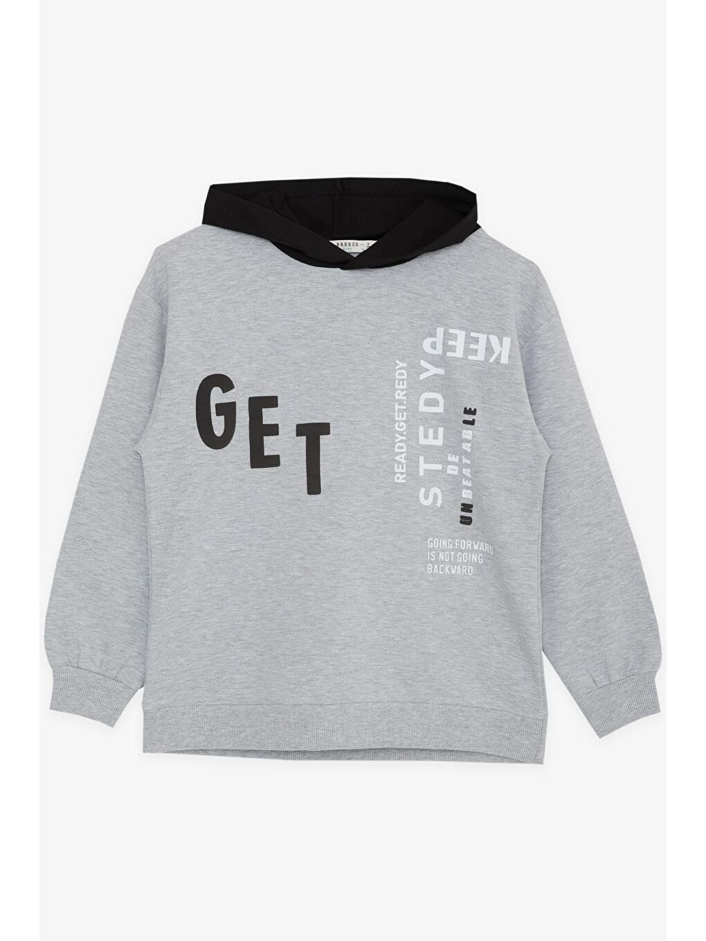 Bej Erkek Çocuk Sweatshirt Kapüşonlu Yazı Baskılı Gri Melanj (8-14 Yaş)