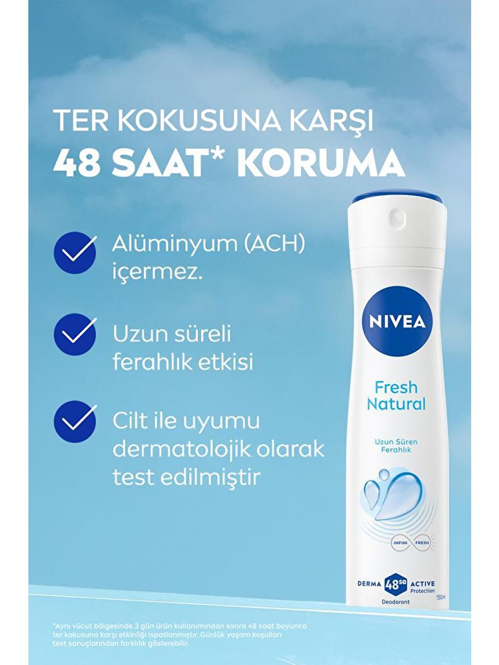 Fresh Natural Kadın Sprey Deodorant 150 ml, 48 Saat Koruma, Hızlı Kuruma, Uzun Süren Ferahlık-2