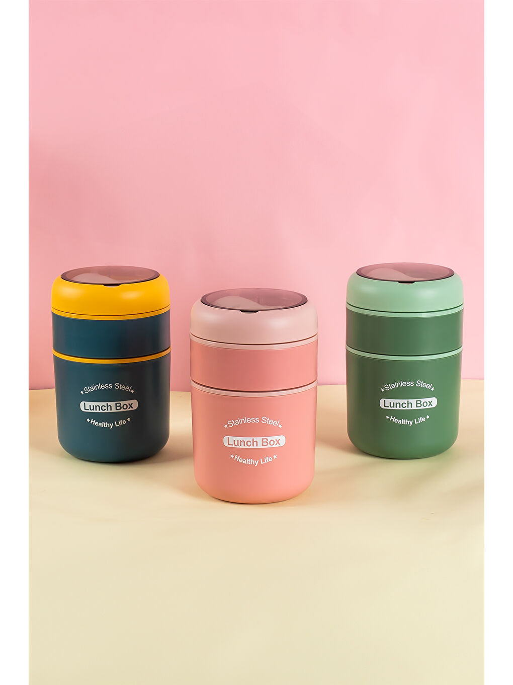 66720 Yemek Termosu Çelik Yemek Termosu Lunch Box Taşınabilir Yemek Kabı Termos 710ML - Yeşil-3