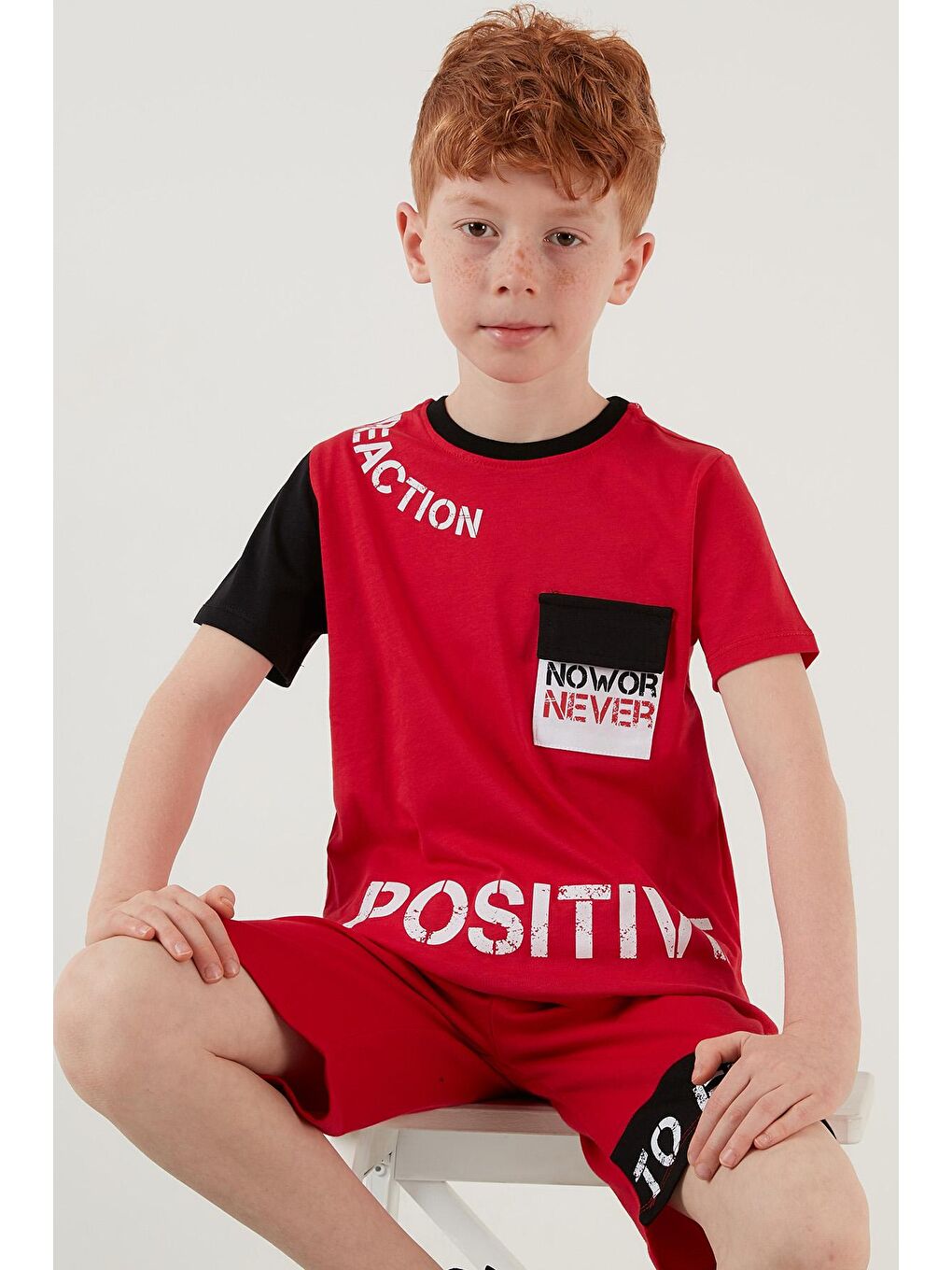 Kırmızı % 100 Pamuklu Baskılı Bisiklet Yaka Şortlu 2'li Takım 6189540-1