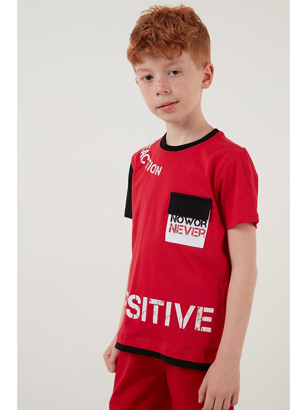 Kırmızı % 100 Pamuklu Baskılı Bisiklet Yaka Şortlu 2'li Takım 6189540-2