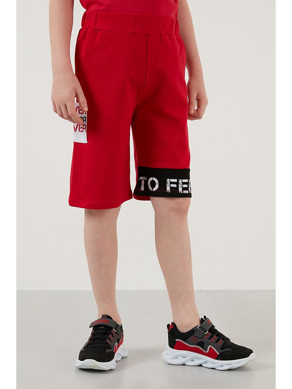 Kırmızı % 100 Pamuklu Baskılı Bisiklet Yaka Şortlu 2'li Takım 6189540-3