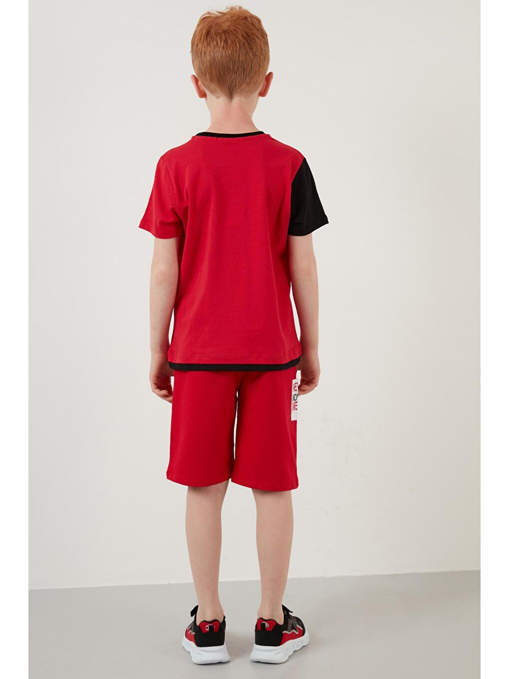 Kırmızı % 100 Pamuklu Baskılı Bisiklet Yaka Şortlu 2'li Takım 6189540-4