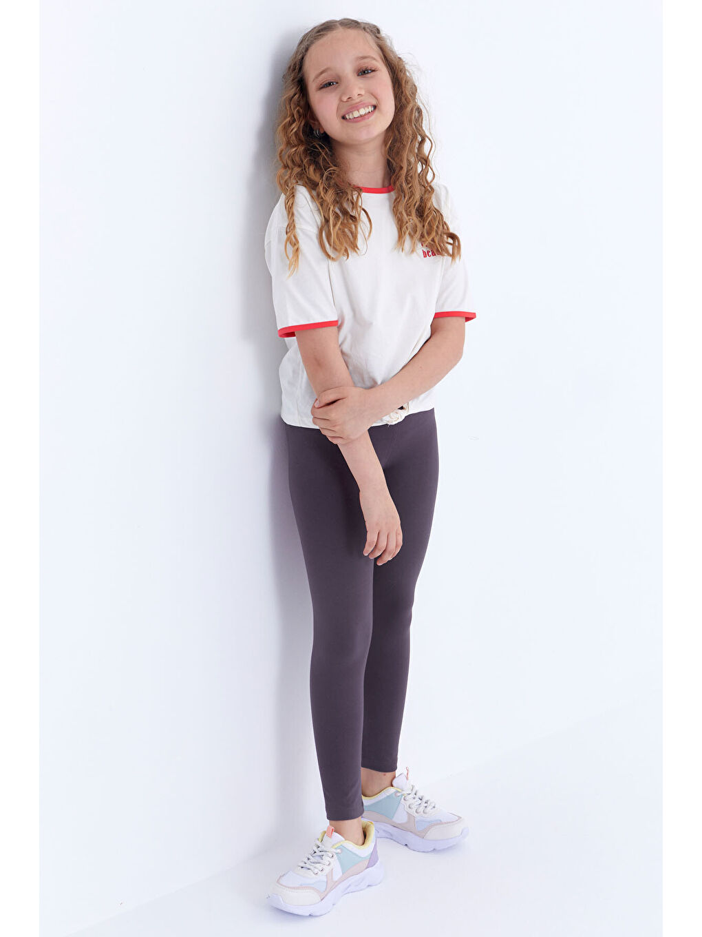 Mavi Eflatun Yüksek Bel Dar Paça Kız Çocuk Tayt - 75047-4