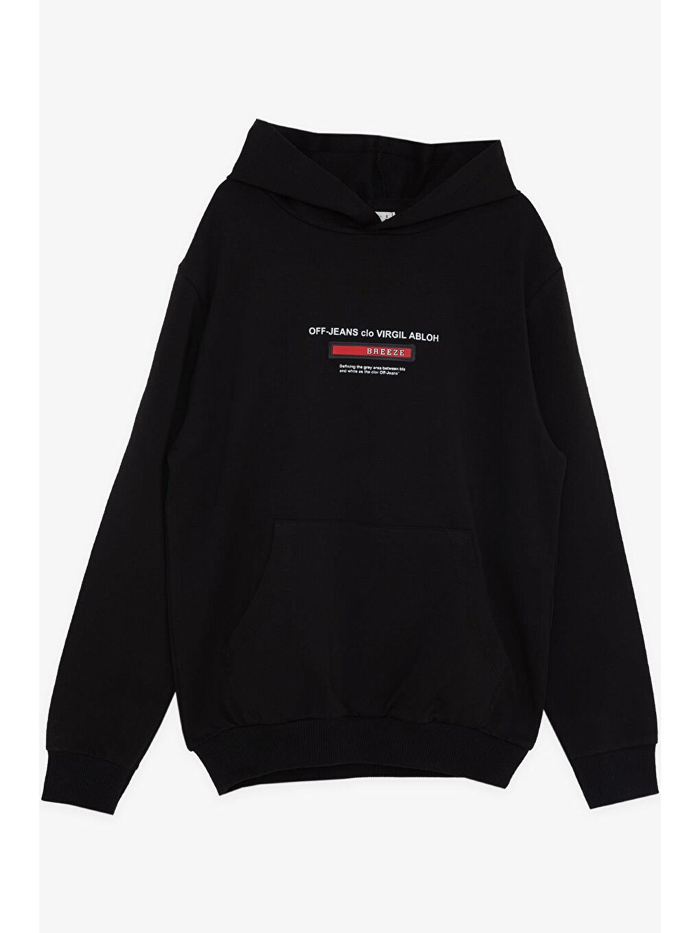 Erkek Çocuk Sweatshirt Yazı Baskılı Armalı Kanguru Cepli Siyah (8-14 Yaş)