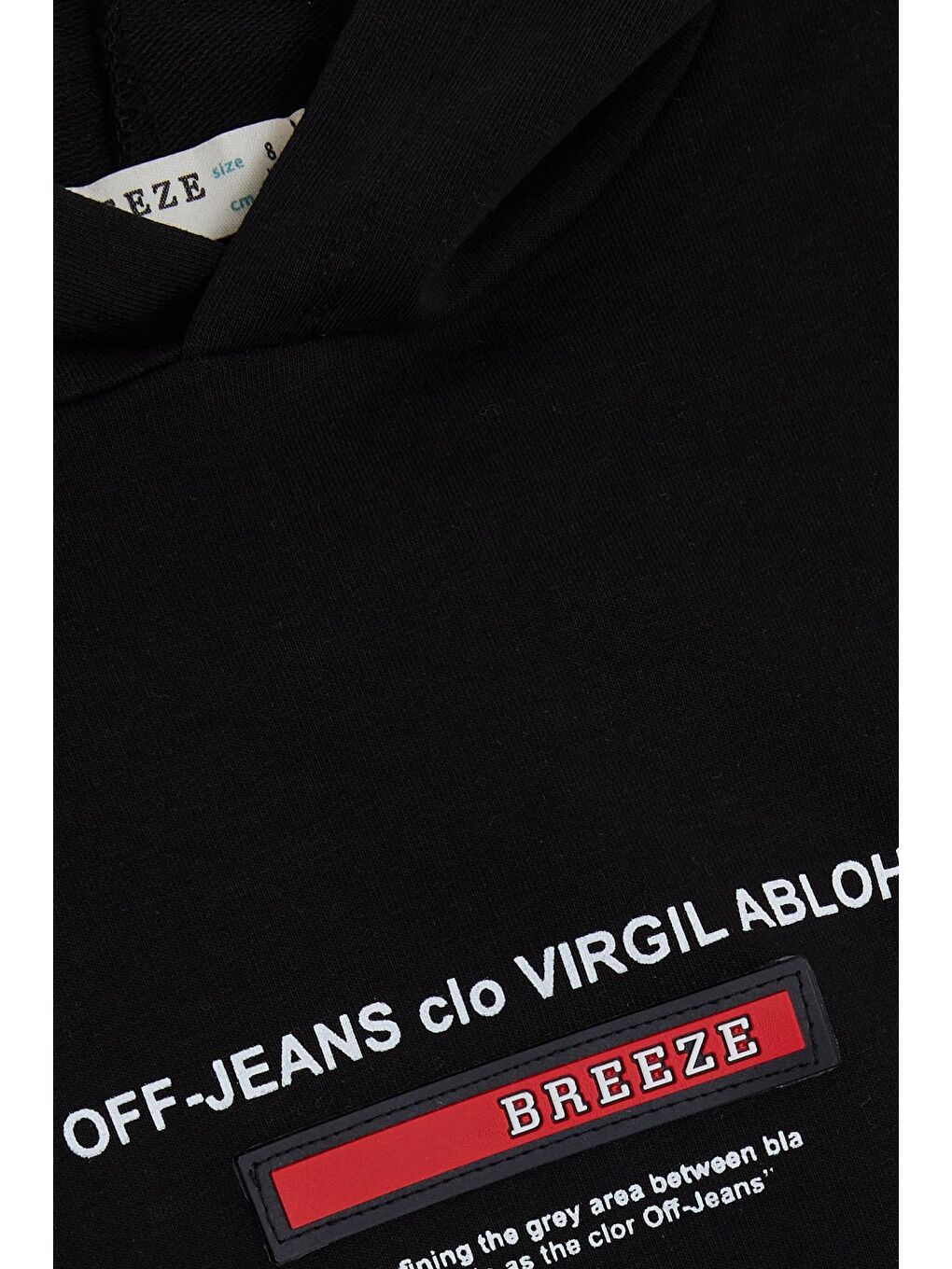 Erkek Çocuk Sweatshirt Yazı Baskılı Armalı Kanguru Cepli Siyah (8-14 Yaş)-2